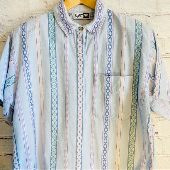 Krazy Kat Vintage 90’s Women’s Medium Shirt Pastel Western Boho Aztec Stripe - Picture 4 of 9